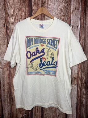 Vintage 1994 Bay Bridge Series Single Stitch T-Shirt Athletics vs Giants Large